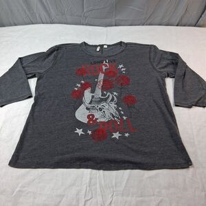 Cato Womens T-Shirt 3/4 Sleeve L Gray Long Live Rock N Roll Raw Edge